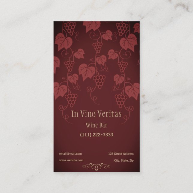 Elegante tarjeta de visita de bar de vinos de époc (Anverso)