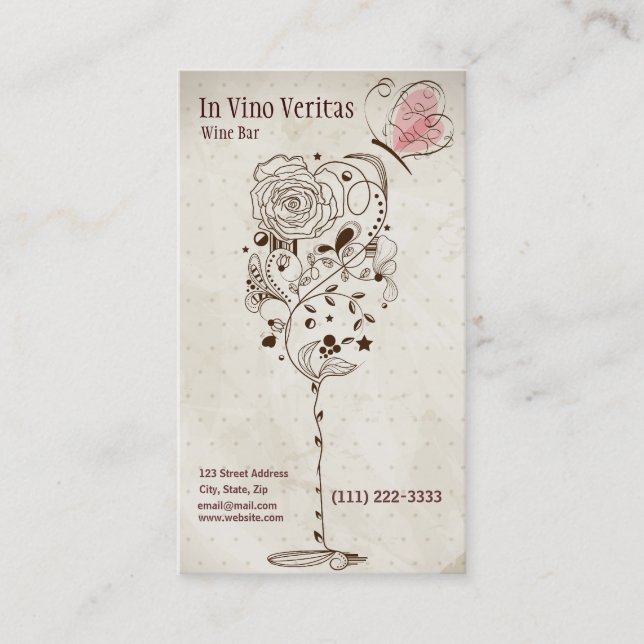 Elegante tarjeta de visita de bar de vinos de époc (Anverso)