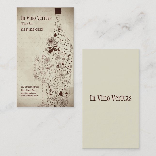 Elegante tarjeta de visita de bar de vinos de époc (Anverso / Reverso)