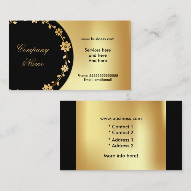 Elegante tarjeta de visita de Black Gold Boutique (Anverso / Reverso)