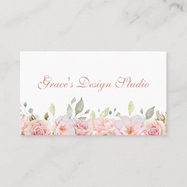 Elegante tarjeta de visita de borde floral rosa Ru (Anverso)