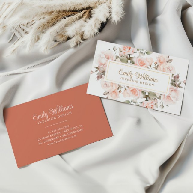 Elegante tarjeta de visita de flores rosa rosadas (Subido por el creador)