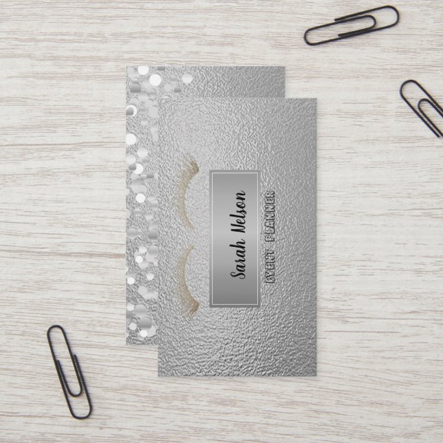 Elegante tarjeta de visita de lujo plateado Faux L (Anverso/Reverso In Situ)