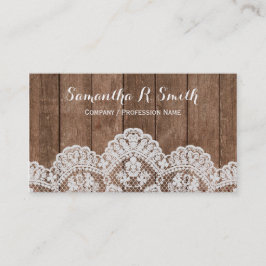 Elegante tarjeta de visita de madera y encaje
