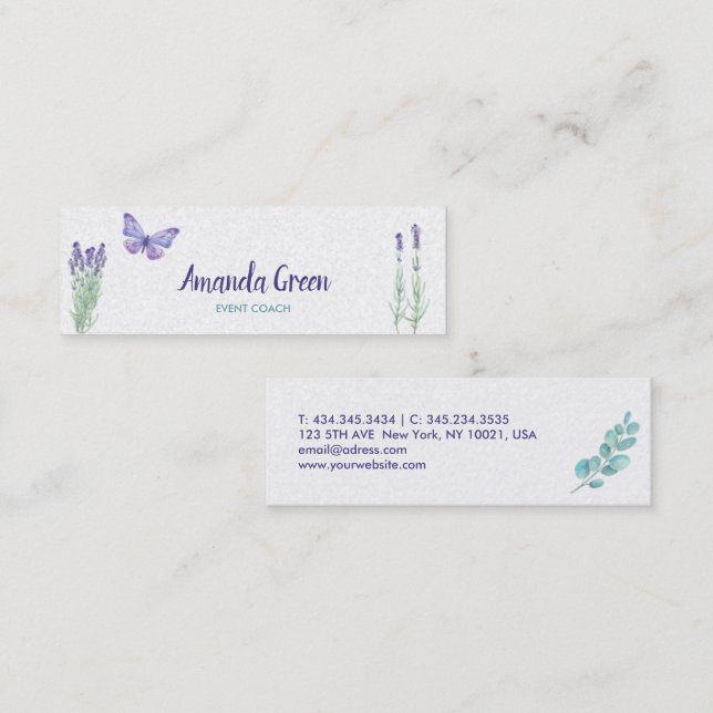 Elegante tarjeta de visita de mariposa floral (Anverso / Reverso)