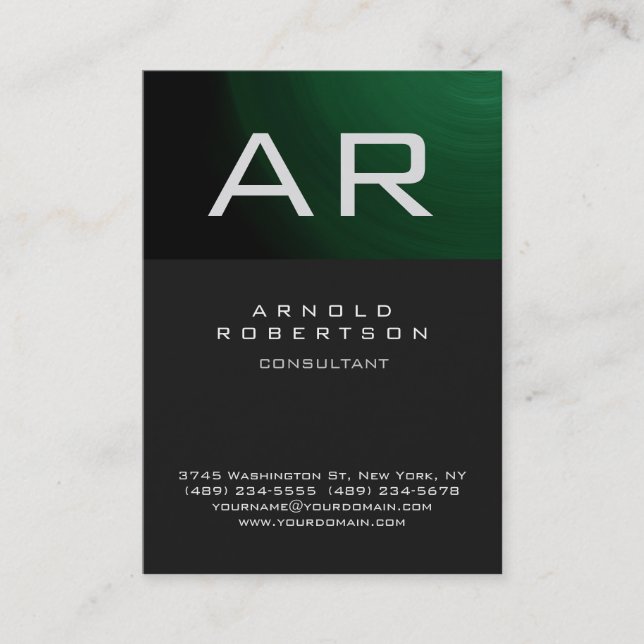 Elegante tarjeta de visita de monograma verde gris (Anverso)