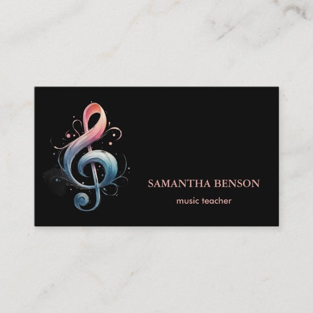Elegante tarjeta de visita de músico con nota musi (Anverso)