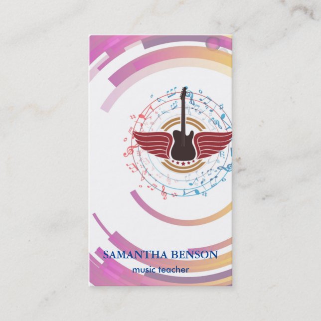 Elegante tarjeta de visita de músico con nota musi (Anverso)