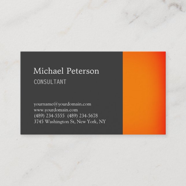 Elegante tarjeta de visita de Naranja gris (Anverso)