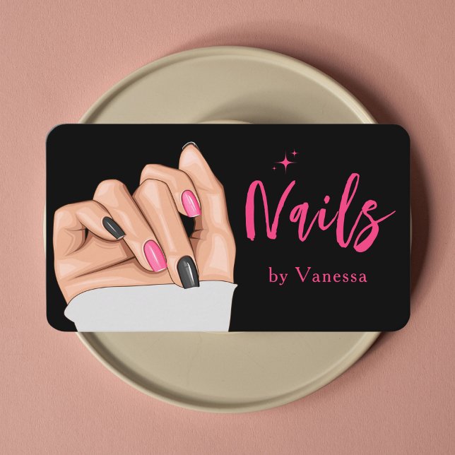 Elegante tarjeta de visita de técnico de uñas rosa (Subido por el creador)