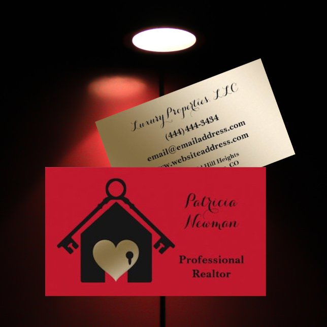 Elegante tarjeta de visita del Realtor Rojo de Oro (Subido por el creador)