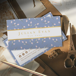 Elegante tarjeta de visita Dusty Blue Faux Gold Fl