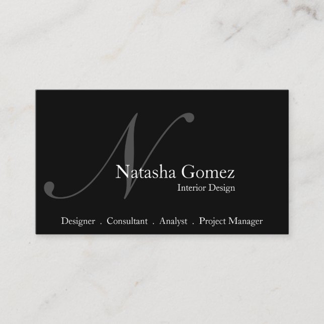 Elegante tarjeta de visita en monograma gris y neg (Anverso)