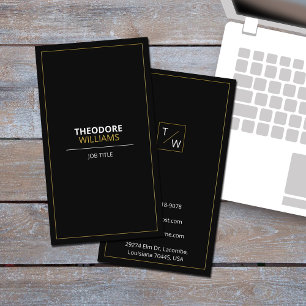 Elegante tarjeta de visita en negro, blanco y oro