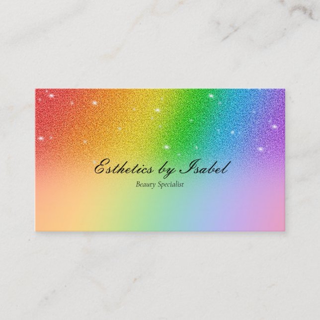 Elegante tarjeta de visita esteticista arcoiris (Anverso)