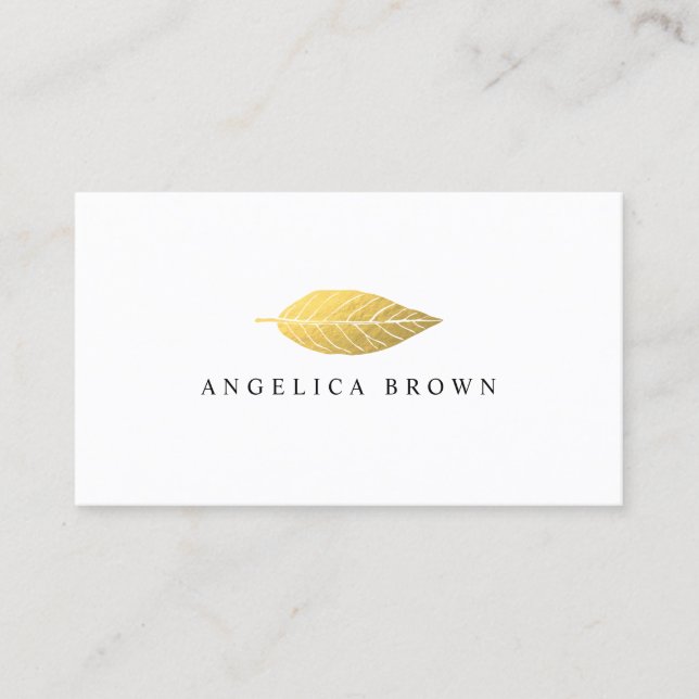 Elegante tarjeta de visita Faux Gold Leaf (Anverso)