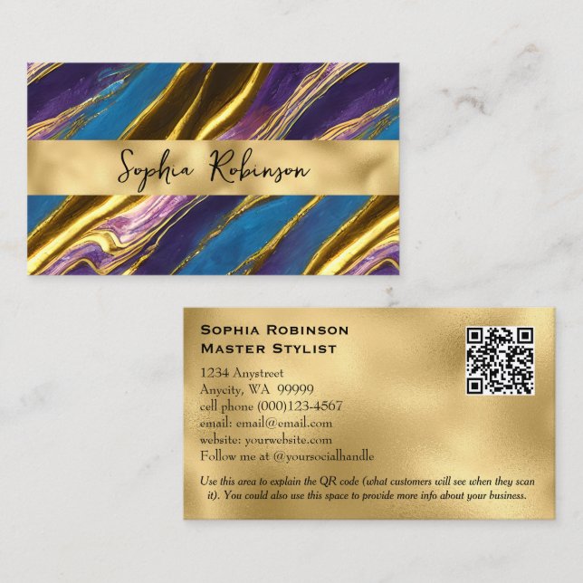 Elegante tarjeta de visita Faux Gold y Multicolor (Anverso / Reverso)