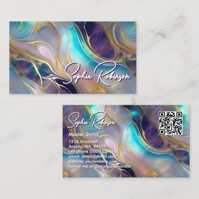 Elegante tarjeta de visita Faux Gold y Opal Stone (Anverso / Reverso)