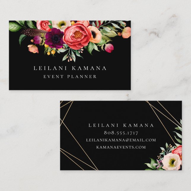 Elegante tarjeta de visita floral (Anverso / Reverso)