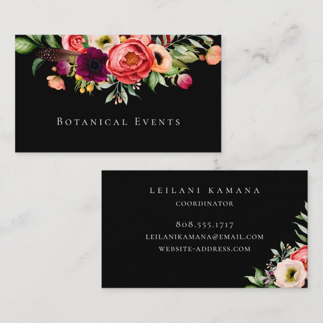 Elegante tarjeta de visita floral (Anverso / Reverso)