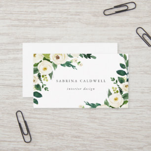 Elegante tarjeta de visita floral blanca