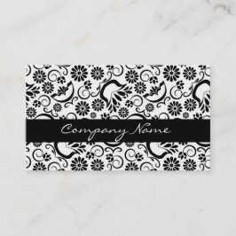 Elegante tarjeta de visita floral blanca y negra