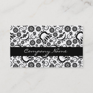 Elegante tarjeta de visita floral blanca y negra