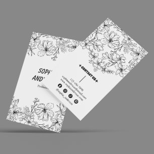 Elegante tarjeta de visita floral blanca y negra