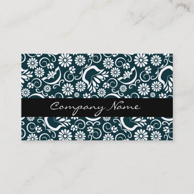 Elegante tarjeta de visita floral blanca y negra (Anverso)