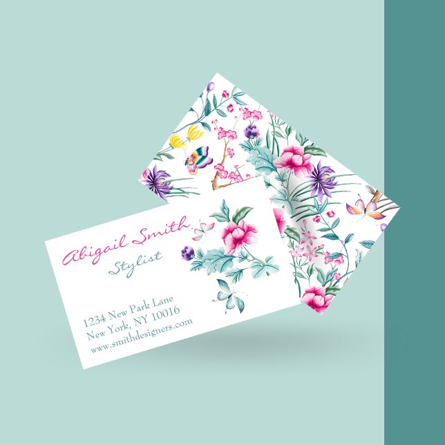 Elegante tarjeta de visita Floral & Butterflies (Subido por el creador)