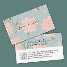 Elegante tarjeta de visita floral con código QR | 