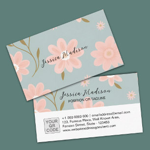 Elegante tarjeta de visita floral con código QR