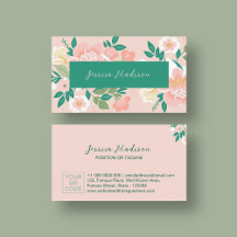 Elegante tarjeta de visita floral con código QR |