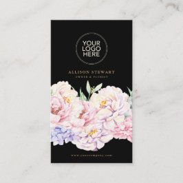 Elegante tarjeta de visita floral negra con código