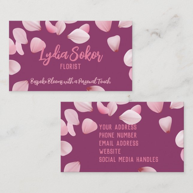 Elegante tarjeta de visita floral para florista (Anverso / Reverso)