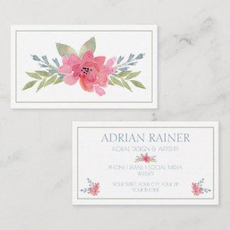 Elegante tarjeta de visita floral rosa acuarela