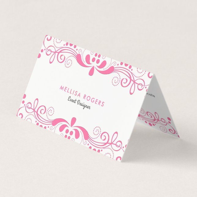 Elegante tarjeta de visita Floral Rosa Swirls Lace (Anverso)