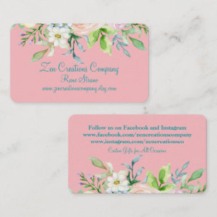 Elegante tarjeta de visita floral rosa y Verde azu
