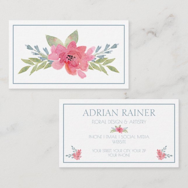 Elegante tarjeta de visita Floral Watercolor (Anverso / Reverso)