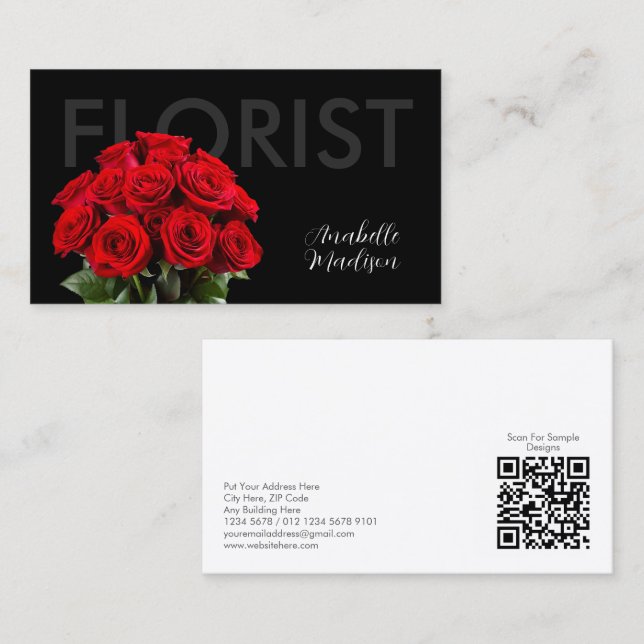 Elegante tarjeta de visita florista de rosa roja s (Anverso / Reverso)