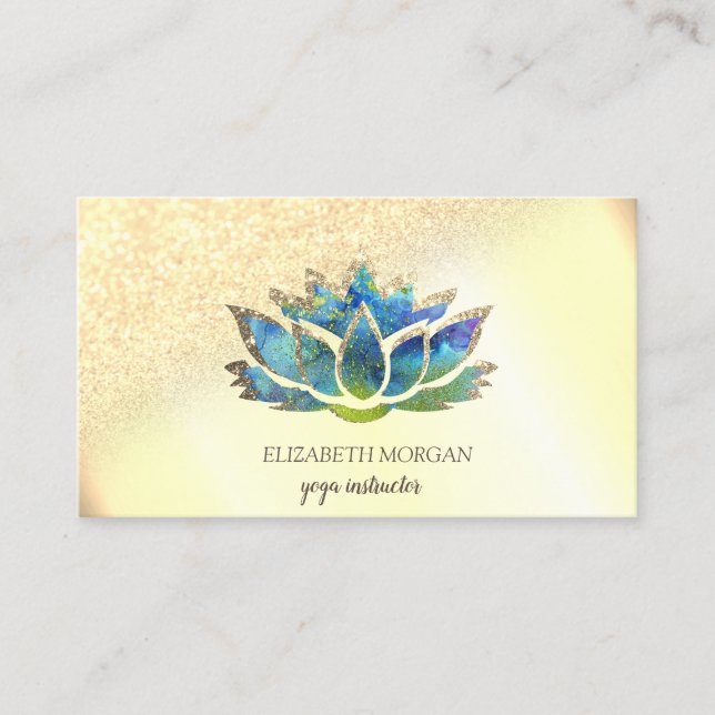 Elegante tarjeta de visita Gold Blue Lotus (Anverso)