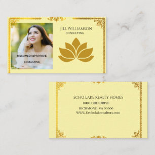 Elegante tarjeta de visita Gold Lotus en la parte 
