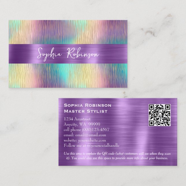Elegante tarjeta de visita holográfica y Metalizad (Anverso / Reverso)