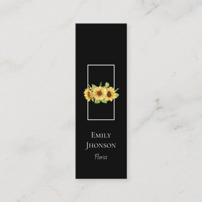 Elegante tarjeta de visita mini de girasol negro (Anverso)