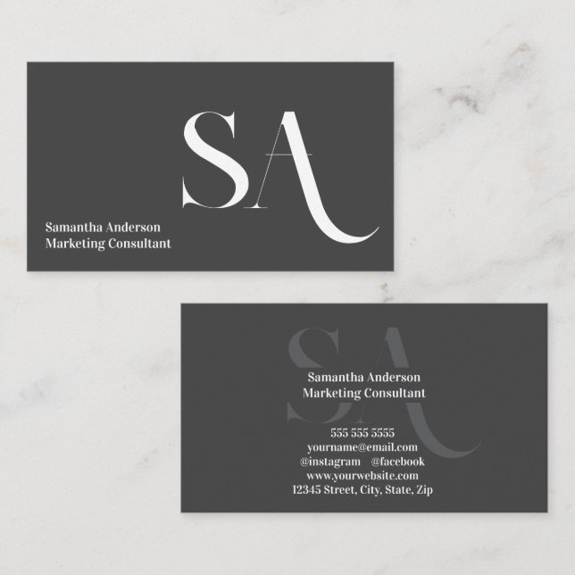 Elegante tarjeta de visita Minimalista en monogram (Anverso / Reverso)