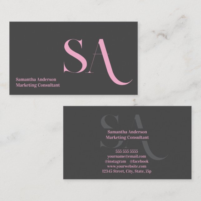Elegante tarjeta de visita Minimalista en monogram (Anverso / Reverso)