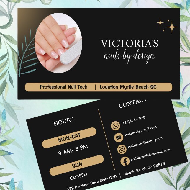 Elegante tarjeta de visita Nail Black Gold (Subido por el creador)