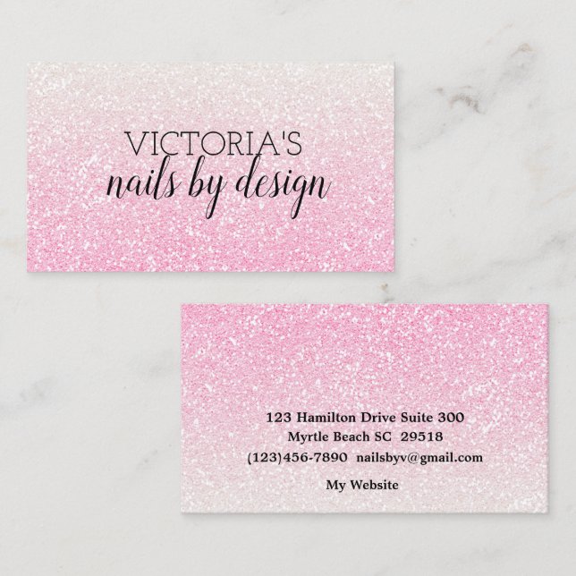 Elegante tarjeta de visita Nail Tech Pink Purpurin (Anverso / Reverso)