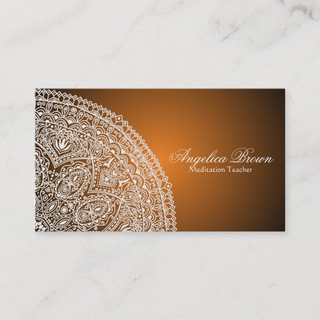 Elegante tarjeta de visita Naranja Mandala (Anverso)