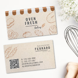 Elegante tarjeta de visita para panadería Beige-QR